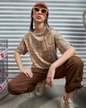 Shop Women's Brown & Black All Over Printed Oversized T-shirt-Front