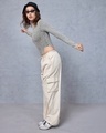 Shop Women's Grey & Brown Slim Fit Acid Wash Bodysuit-Full
