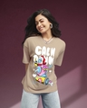 Shop Women's Brown Calm Down Graphic Printed Oversized T-shirt-Front