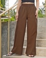 Shop Women's Brown Flared Cotton Linen Pants-Front