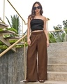 Shop Women's Brown Flared Cotton Linen Pants