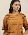 Shop Women's Brown Falling in Love Typography Oversized T-shirt-Full