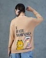 Shop Women's Brown Garfield Hates Mornings Graphic Printed Oversized T-shirt-Front