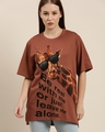 Shop Women's Brown Graphic Oversized T-Shirt-Front