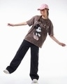 Shop Women's Brown Mickey Graphic Printed Oversized Acid Wash T-shirt