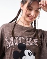 Shop Women's Brown Mickey Graphic Printed Oversized Acid Wash T-shirt