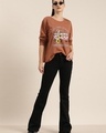 Shop Women's Brown Graphic Printed Relaxed Fit T-shirt-Full