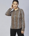 Shop Women's Brown Graphic Printed Slim Fit Shirt-Front