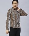 Shop Women's Brown Graphic Printed Slim Fit Shirt-Design