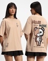 Shop Women's Brown Killer Mode Graphic Printed Oversized T-shirt-Front