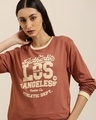 Shop Women's Brown Los Angeles Typography Oversized T-shirt-Front