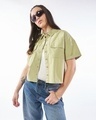 Shop Women's Light Olive Green Oversized Crop Shirt