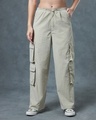 Shop Women's Grey Oversized Cargo Parachute Pants-Front