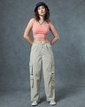 Shop Women's Grey Oversized Cargo Parachute Pants-Full