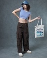 Shop Women's Brown Oversized Cargo Parachute Pants-Full