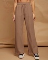 Shop Women's Brown Oversized Pleated Wide Leg Korean Pants-Front