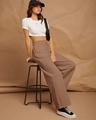 Shop Women's Brown Oversized Pleated Wide Leg Korean Pants-Full
