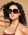 Shop Women's Brown Oversized Polarised Lens Sunglasses-Front