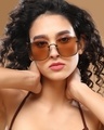 Shop Women's Brown Oversized Polarised Lens Sunglasses-Front