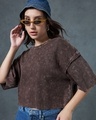 Shop Women's Brown Oversized Acid Wash Short Top-Front