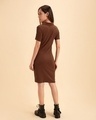 Shop Women's Brown Ribbed Johnny Collar Slim Fit Dress-Design