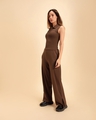 Shop Women's Brown Ribbed Side Slit Pants-Full