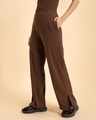 Shop Women's Brown Ribbed Side Slit Pants-Front