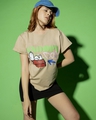 Shop Women's Brown Snoopy Dog Graphic Printed Boyfriend T-shirt-Front