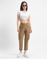 Shop Women's Brown Tapered Cargo Pants-Front