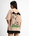 Shop Women's Brown Spooky Snoopy Graphic Printed Oversized T-shirt-Front