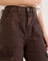 Shop Women's Brown Straight Fit Acid Wash Cargo Jeans