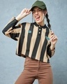 Shop Women's Brown & Black Striped Oversized Polo T-shirt-Front