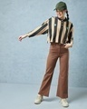 Shop Women's Brown & Black Striped Oversized Polo T-shirt-Full