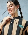 Shop Women's Brown & Black Striped Oversized Polo T-shirt