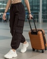 Shop Women's Brown Super Loose Fit Brushed Joggers-Front