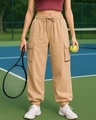 Shop Women's Brown Super Loose Fit Cargo Joggers-Front