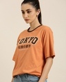 Shop Women's Brown Tokyo Typography Oversized T-shirt-Front