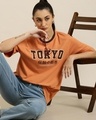 Shop Women's Brown Tokyo Typography Oversized T-shirt-Design
