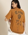 Shop Women's Brown Trust Graphic Printed Oversized T-shirt-Front
