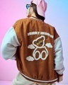 Shop Women's Brown & White Wierldy in Famous Graphic Printed Oversized Jacket-Front