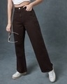 Shop Women's Brown Baggy Wide Leg Jeans-Front