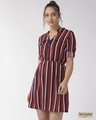 Shop Women's Burgundy & Navy Blue Striped A Line Dress-Front