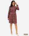 Shop Women's Burgundy & Off White Checked Shirt Dress-Front