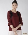 Shop Women's Burgundy Solid Top With Applique Detail-Front