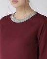 Shop Women's Burgundy Solid Top With Embellished Detail