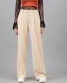 Shop Women's Buttermilk Beige Straight Fit Trousers-Front