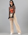 Shop Women's Buttermilk Beige Straight Fit Trousers-Full