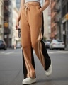 Shop Women's Camel Brown & Black Color Block Wide Leg Track Pants-Front