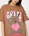 Shop Women's Camel Brown Grizz Love Graphic Printed Oversized T-shirt