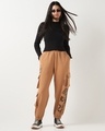 Shop Women's Camel Brown Graphic Printed Super Loose Fit Brushed Cargo Joggers